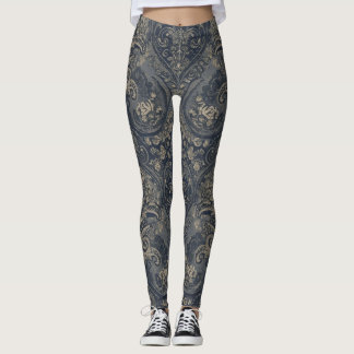 Aria Grace Navy Pioen Paisley Erfgoed Tapijt Leggings
