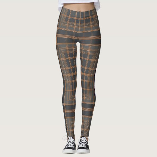 Aria Grace Urban Copper Grid Plaid Pattern RUN DMC Leggings (Voorkant)