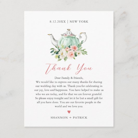 ARIA Tea Party Menu et Merci Note (Devant)