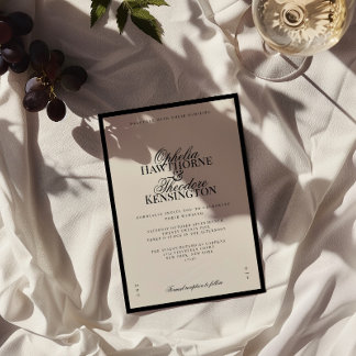 Aria | Zwart en beige minimaal elegant huwelijk Kaart