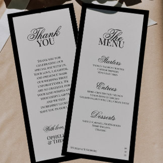 Aria | Zwart en beige minimaal klassiek huwelijk Menu
