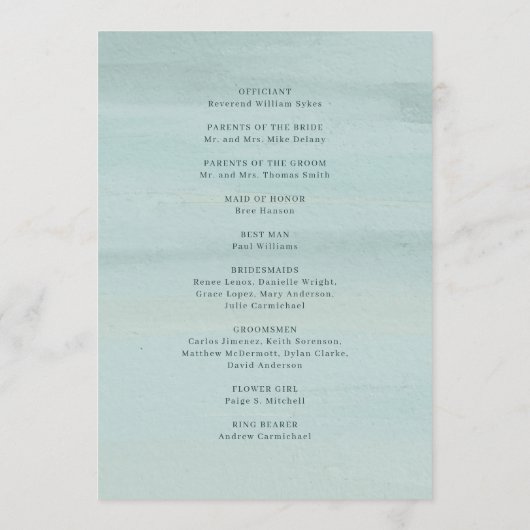 Ariel Groen Abstracte Waterverf Modern Bruiloft Programma (Achterkant)