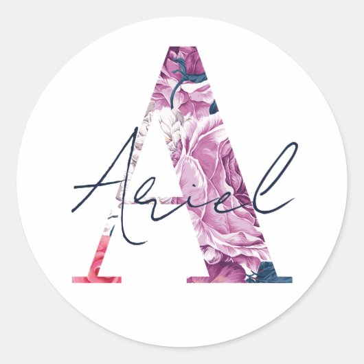 Ariel Naam Aangepaste Sticker Meisjes Label Floral (Voorkant)