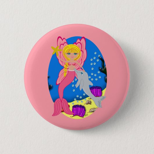 Ariel the Pink Merfaery and Dolphin Button (Voorkant)