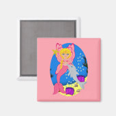Ariel the Pink Merfaery and Dolphin Square Magnet (Recto/Verso)