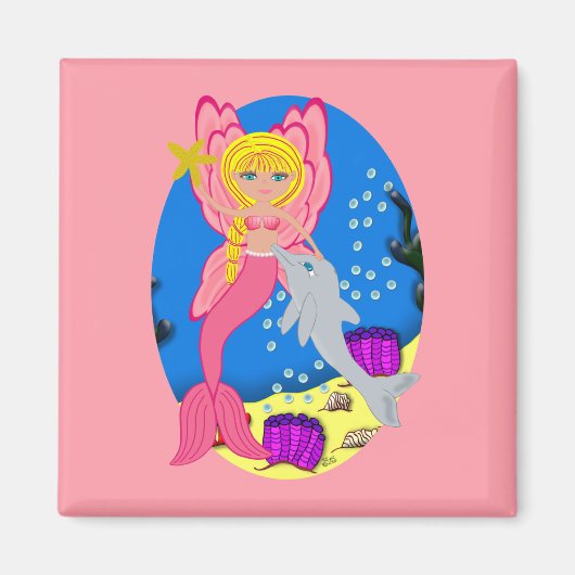 Ariel the Pink Merfaery and Dolphin Square Magnet (Devant)