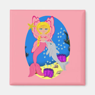 Ariel the Pink Merfaery and Dolphin Square Magnet Magneet