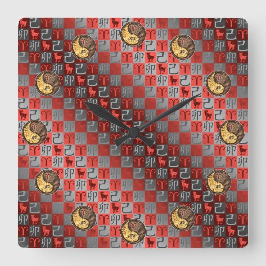 Aries & Earth Rabbit Vierkante Klok (Voorkant)