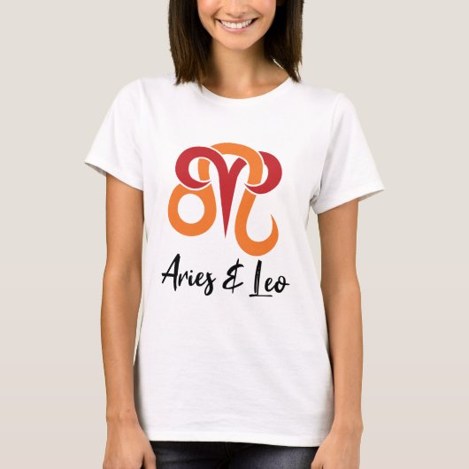 Aries en Leo Zodiac Couples Horoscope T-shirt (Voorkant)