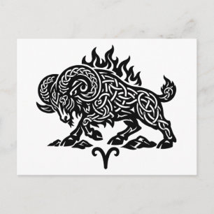 Aries Fire‑Ram – Keltische gehaaste inktzodiak Feestdagenkaart