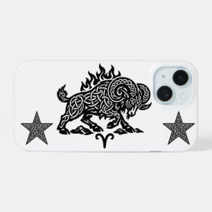 Aries Fire‑Ram – Keltische gehaaste inktzodiak iPhone 15 Hoesje
