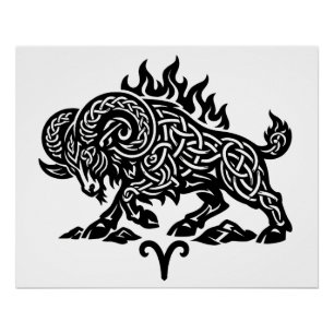 Aries Fire‑Ram – Keltische Geheime Inkt Zodiac Perfect Poster
