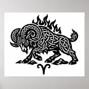 Aries Fire‑Ram – Keltische Geheime Inkt Zodiac Poster