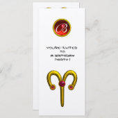ARIES GOLD ZODIAC BIRTHDAY RED RUBY MONOGRAM White Kaart (Voorkant / Achterkant)