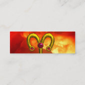 ARIES, GOLD ZODIAC SIGN JEWEL Red Yellow Flams Mini Visitekaartje (Achterkant)