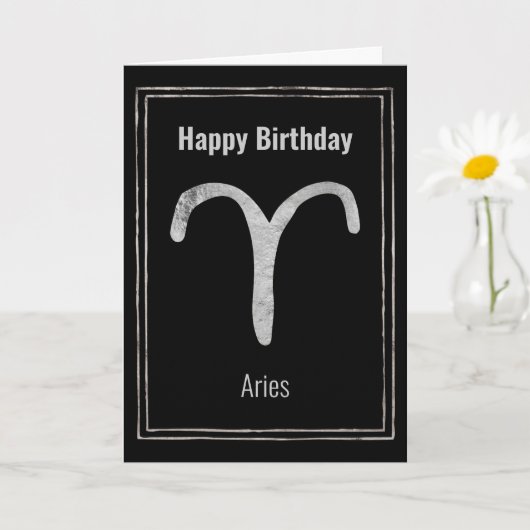 Aries Happy Birthday Silver astrology zodiac Kaart (Kleine Plant)