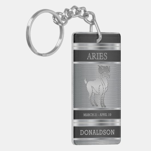 Aries ♈ in zwart en zilver Mesh Sleutelhanger (Voorkant Links)