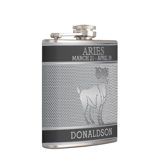Aries in zwarte en zilvermeesterkolf heupfles (Rechts)