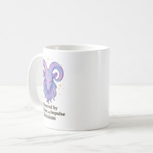 Aries Mug – Powered by Caffeine and Impulse Decisi Koffiemok (Voorkant links)