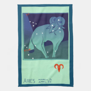 Aries Ram Sterrenbeeld, Vintage Zodiac Astrologie Theedoek