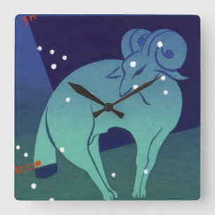 Aries Ram Sterrenbeeld, Vintage Zodiac Astrologie Vierkante Klok
