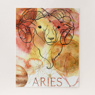Aries Ram zodiac red goudplaneten bloemen Legpuzzel