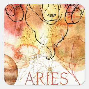 Aries ramzodiale astrologie verjaardag rood goud vierkante sticker