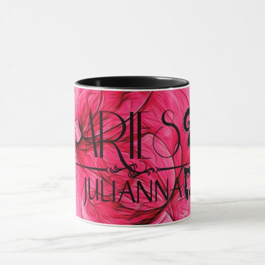 Aries Star Sign Zodiac Mok in Roze en Zwart (Midden)