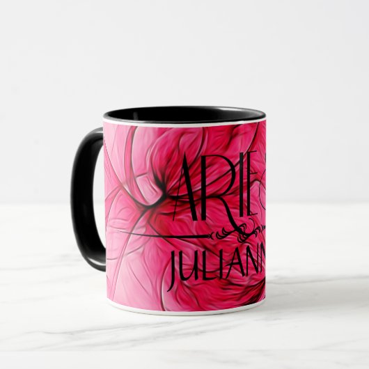Aries Star Sign Zodiac Mok in Roze en Zwart (Voorkant links)