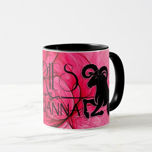 Aries Star Sign Zodiac Mok in Roze en Zwart (Voorkant rechts)
