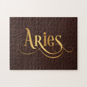 Aries Swirly Script Gold op leder Legpuzzel