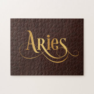 Aries Swirly Script Gold op leder Legpuzzel