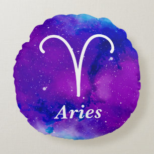 Aries Symbool Paarse Blue Space Nebula Rond Kussen