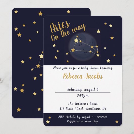 Aries zodiac Baby shower Invitation Kaart (Voorkant / Achterkant)