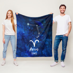 Aries Zodiac Constellation Blue Galaxy Monogram Fleece Deken