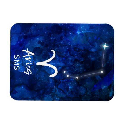 Aries Zodiac Constellation Blue Galaxy Monogram Magneet (Horizontaal)