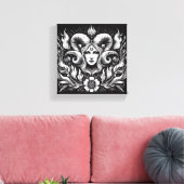 Aries Zodiac Goddess with Ram Horns – Mystical  Canvas Afdruk (Insitu (Woonkamer))