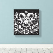 Aries Zodiac Goddess with Ram Horns – Mystical  Canvas Afdruk (Insitu (Houten vloer))