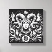 Aries Zodiac Goddess with Ram Horns – Mystical  Canvas Afdruk (Voorkant)