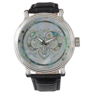 Aries Zodiac Gold Abalone op Constellation Horloge
