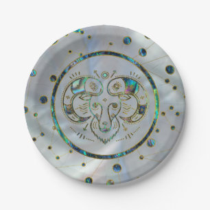 Aries Zodiac Gold Abalone op Constellation Papieren Bordje