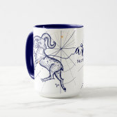 Aries Zodiac Navy Blue & Gold Birth Mok (Voorkant links)