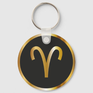 Aries Zodiac Sign, Black & Gold Sleutelhanger