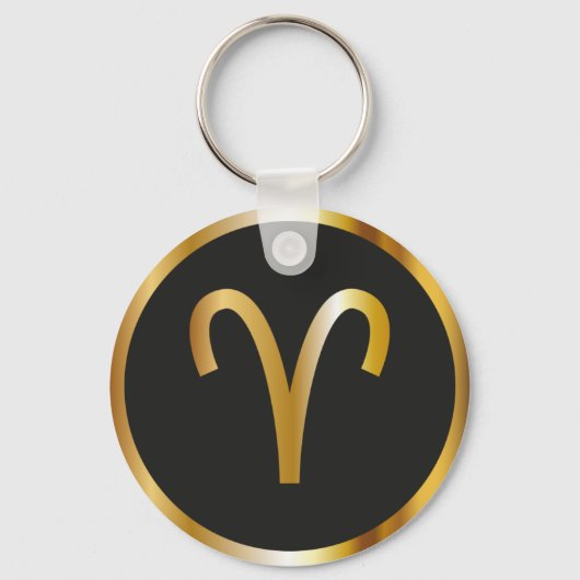 Aries Zodiac Sign, Black & Gold Sleutelhanger (Voorkant)