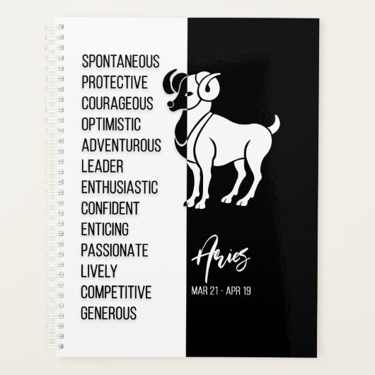 Aries Zodiac Sign, Black & White Planner (Voorkant)