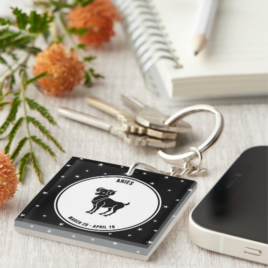 Aries Zodiac Sign, Black & White Sleutelhanger (Voorkant Rechts)