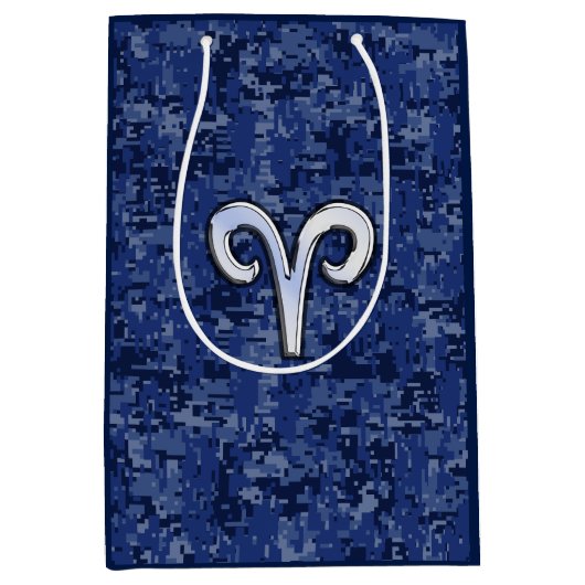 Aries Zodiac Sign Blue Digital Camouflage Medium Cadeauzakje (Voorkant)