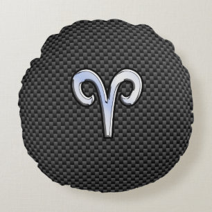 Aries Zodiac Sign on Carbon Fiber Style Rond Kussen