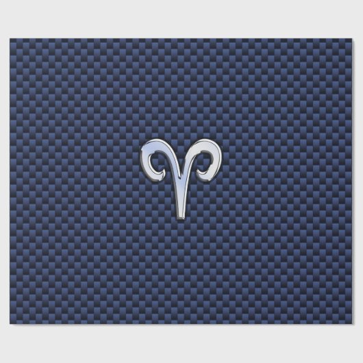 Aries Zodiac Sign on Navy Blue Carbon Fiber Print Cadeaupapier (Vlak)
