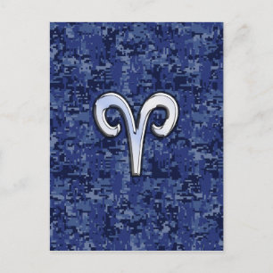 Aries Zodiac Sign on Navy Blue Digital Camo Briefkaart